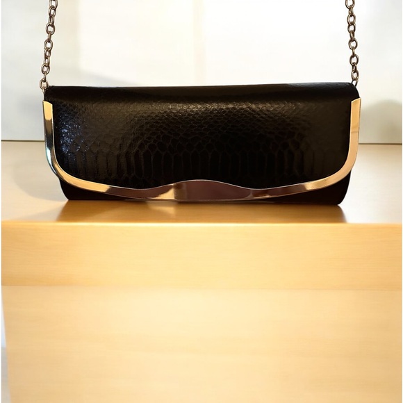 Aldo blk leather croc silver trim shoulder bag/clutch - Picture 1 of 6